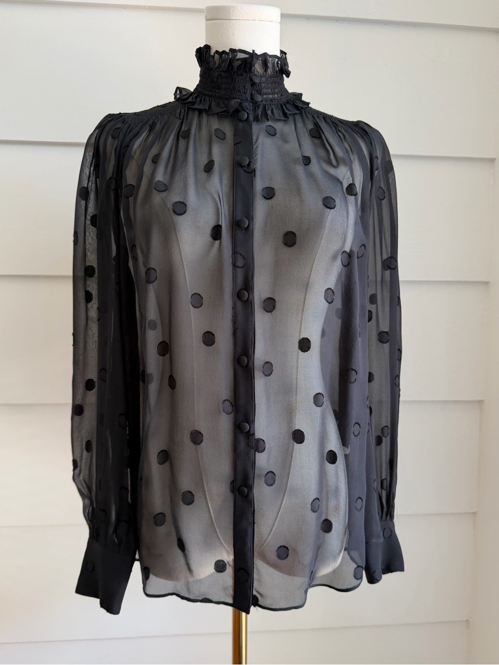 Kate Spade Bakery Dot Devore Blouse Black Sheer Polka Dot Blouse XS